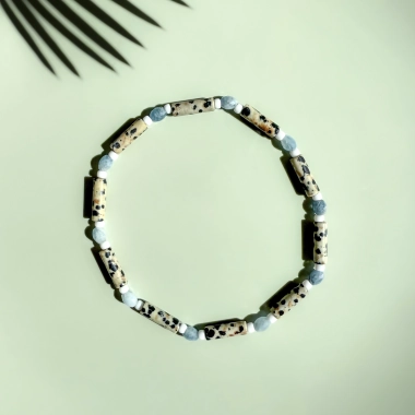 Bransoletka na Kostkę Vela z Jaspisu Dalmatyńskiego i Akwamarynu